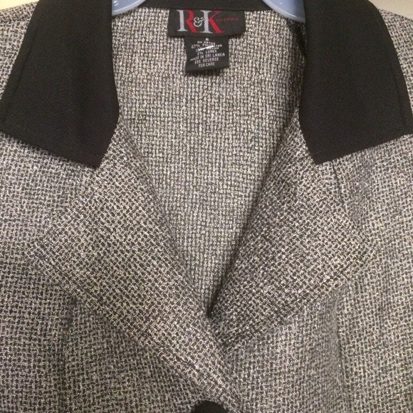 R&K Originals Blazer Sz6 Tweedy Gray Four Button Contrast Collar Fitted Pre-Owne - Picture 8 of 11